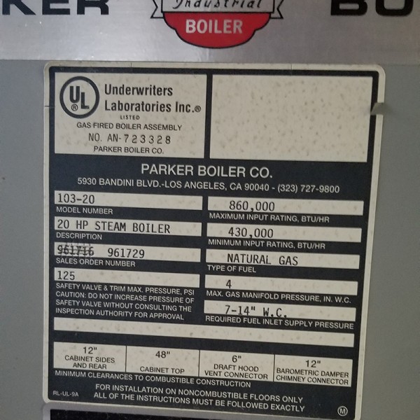 Parker Boiler 20HP